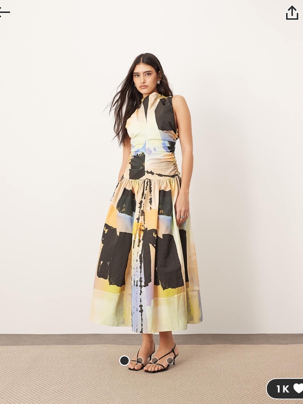 Sleeveless Abstract Print Midi Dress in Yellow and Black